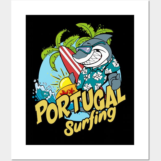 Portugal surfing shark Wall Art by SerenityByAlex